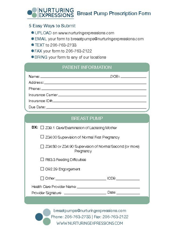 Breast Pump Prescription Order Form Nurturing Expressions 9422